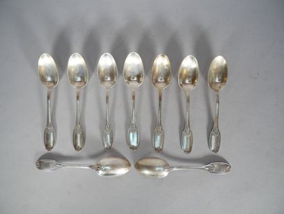 Suite of 9 silver spoons, 950 thousandths,...