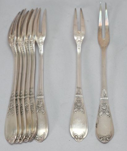 White metal service set with foliate and...