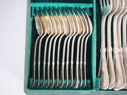 Silver-plated silverware set with foliage...