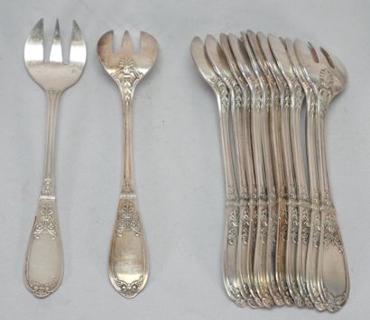 White metal service set with foliate and...