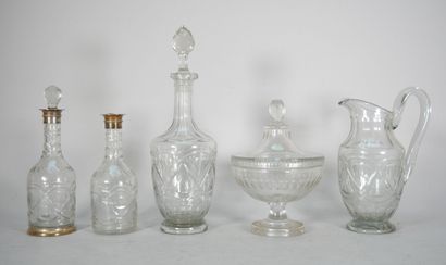 Reunion of 4 glass pieces, decorated with...