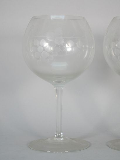 Pair of large glasses on pedestal in engraved...