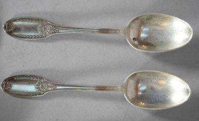 Suite of 9 silver spoons, 950 thousandths,...