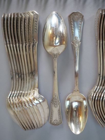 Part of a white metal menagère, spatula model...