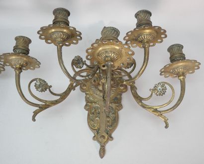 Paire d'appliques en bronze et laiton à 6...