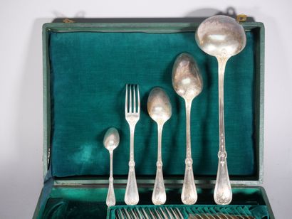 Silver-plated silverware set with foliage...