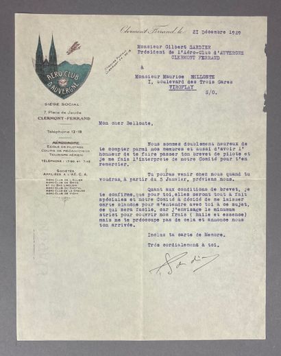 Lettre de l'Aéro-club d'Auvergne pour faire...