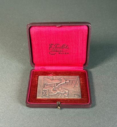 Médaille rectangulaire en bronze argenté...