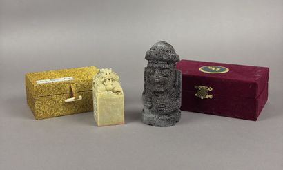 A collection of travel souvenirs, likely...