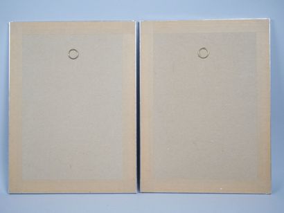 Two black-and-white photographs framed under...