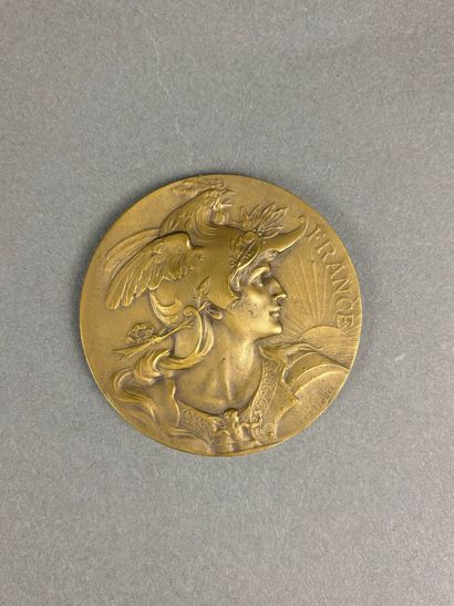 Médaille en bronze patinée représentant la...