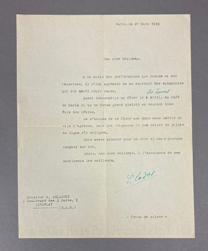 Lettre tapuscrite signée de Paul Codos, adressée...