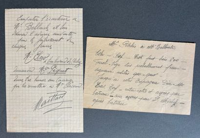 Réunion de deux notes manuscrites : 

- Note...