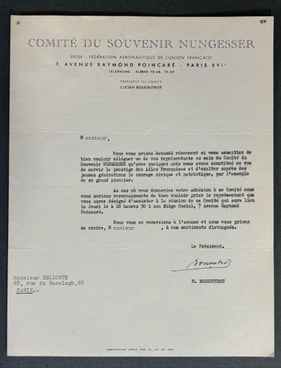 Lettre tapuscrite signée de Lucien Bossoutrot...