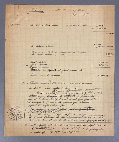 Note manuscrite de Maurice Bellonte sur l'utilisation...