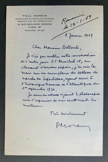 Lettre manuscrite de Paul Morain, ingénieur...