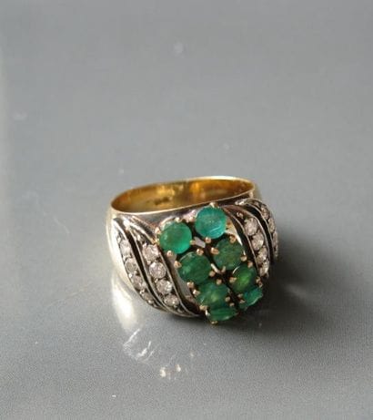 Bague bandeau en or 18K et argent, ornée...