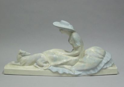 LEJEAN
Femme et lévrier en céramique blanc...
