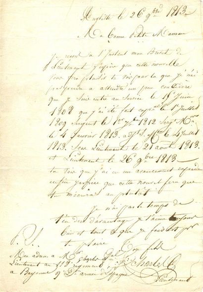Lieutenant Agnel. 5 L.A.S. +1 lettre. 1809-1813....