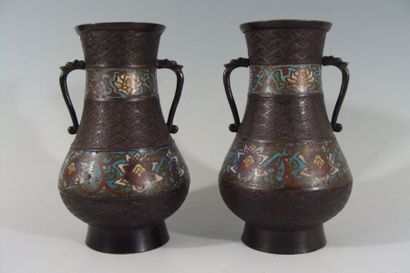 PAIRE DE VASES BALUSTRES à deux anses en...