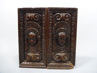 PAIRE DE PANNEAUX en bois sculpté à décor...