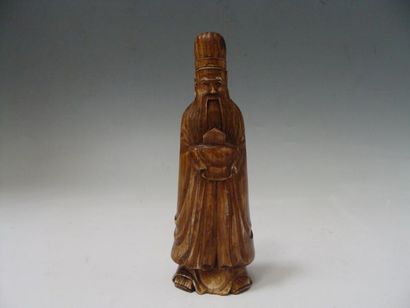 Sage barbu. Ivoire patiné. H 18 cm. Usures,...