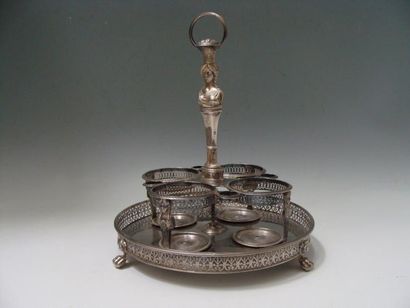 SERVITEUR A FLACONS en argent, la prise à...