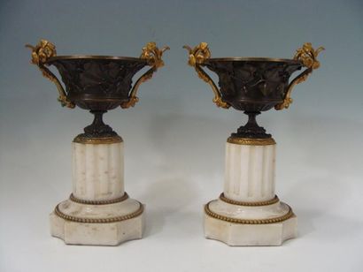 PAIRE DE COUPES en bronze doré et patiné,...