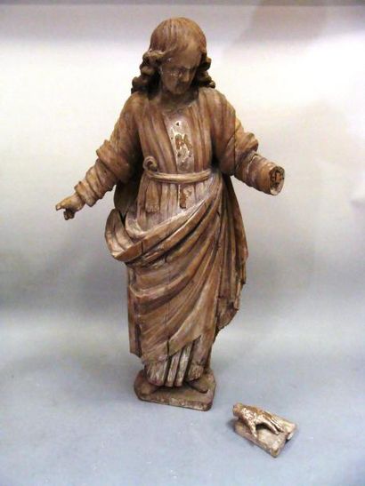 SAINT PERSONNAGE en tilleul sculpté, traces...