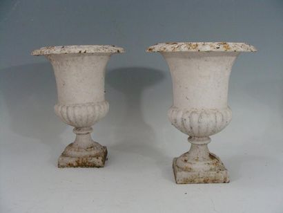 PAIRE DE VASES sur piédouche en fonte de...