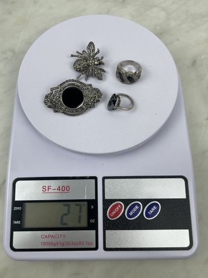 Lot of 925/1000 silver jewelry with onyx,...