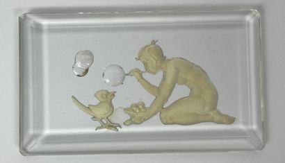 Rectangular glass paperweight Child with...