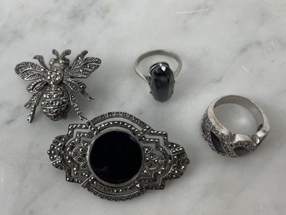 Lot of 925/1000 silver jewelry with onyx,...
