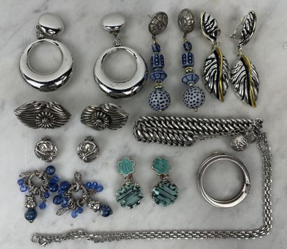 Lot of silver-tone costume jewelry: 7 pairs...