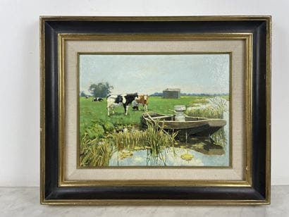 Lucas Kuys (1942 2023) Milking cows in Holland
Oil...
