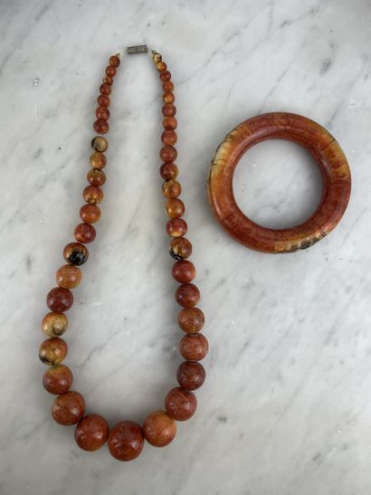 Long necklace and bracelet set - Coral and...