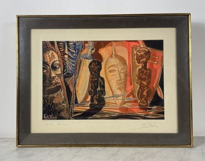 Walter Frank Composition aux masques et statuettes...