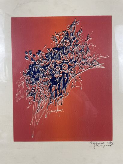 Unidentified artist Abstract bouquet on red...