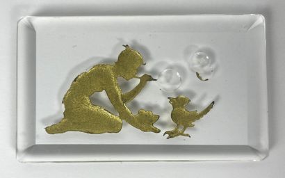 Rectangular glass paperweight Child with...