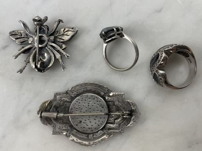 Lot of 925/1000 silver jewelry with onyx,...