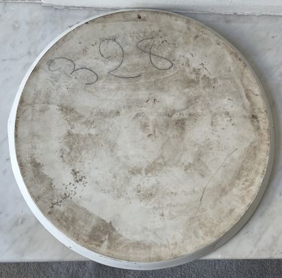 Large glazed earthenware tray, central polychrome...