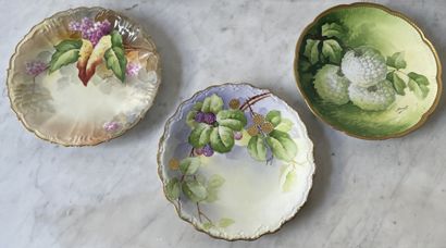 Three decorative plates in hand-painted Limoges...