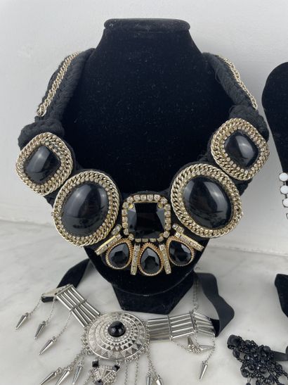 Black, gold and silver costume jewelry set...