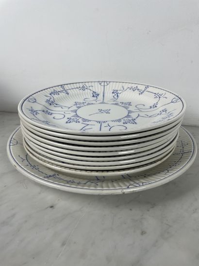 Large earthenware dinner service with blue...