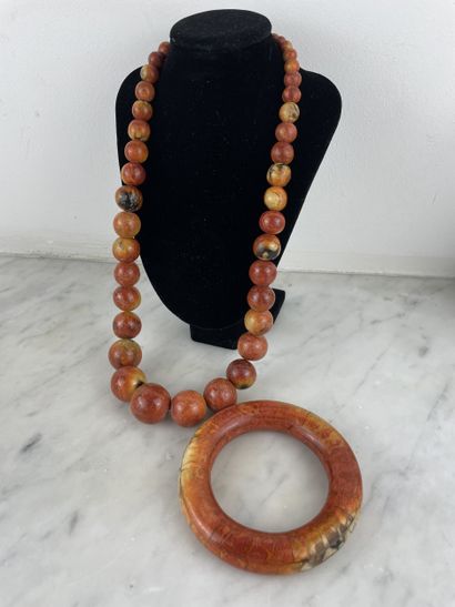 Long necklace and bracelet set - Coral and...