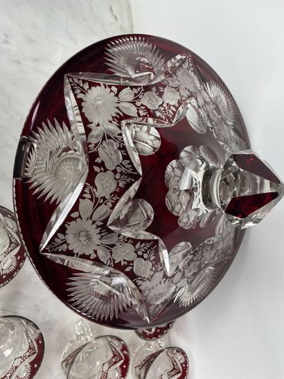 Red-lined crystal punch set Bohemia, late...