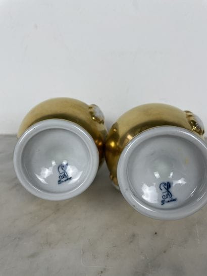 Pair of small covered vases in Dresden porcelain,...
