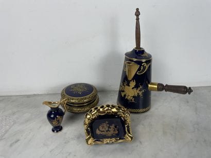 Limoges Lot in midnight-blue and gold porcelain:...