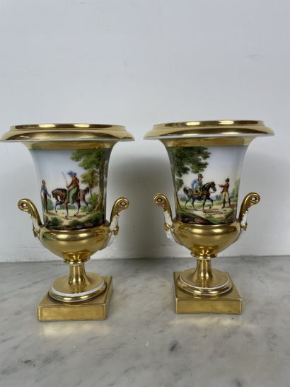 Pair of cornet vases After Sèvres, porcelaine...