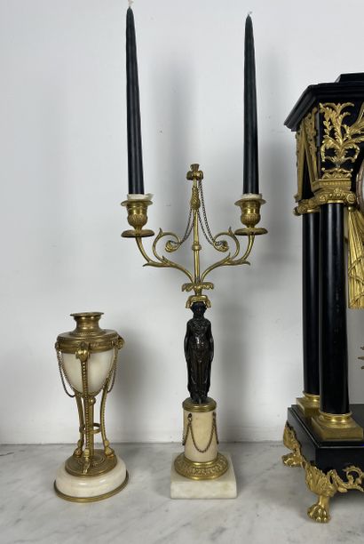 Empire style mantelpiece Portico clock and...